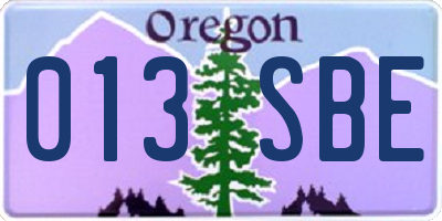 OR license plate 013SBE