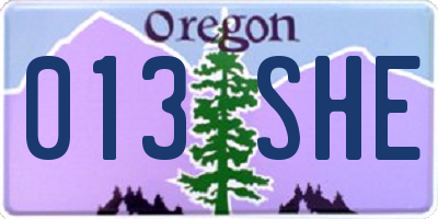 OR license plate 013SHE