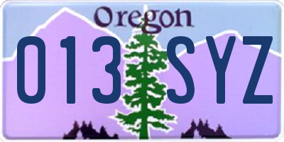 OR license plate 013SYZ