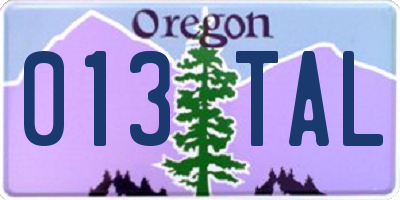 OR license plate 013TAL