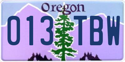 OR license plate 013TBW