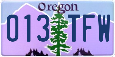 OR license plate 013TFW