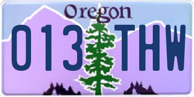 OR license plate 013THW