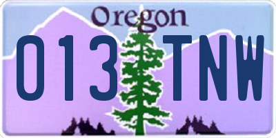 OR license plate 013TNW