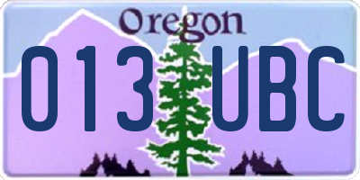 OR license plate 013UBC