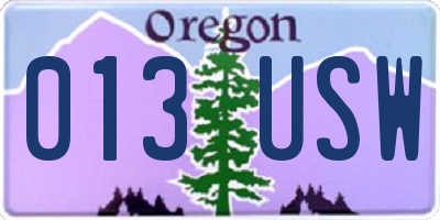 OR license plate 013USW