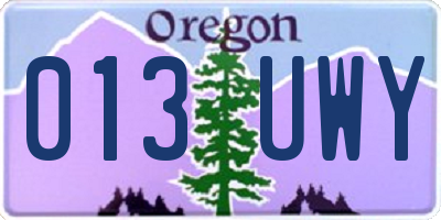OR license plate 013UWY