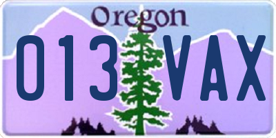 OR license plate 013VAX