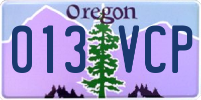 OR license plate 013VCP