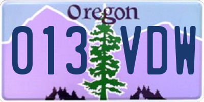 OR license plate 013VDW