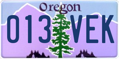 OR license plate 013VEK
