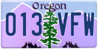 OR license plate 013VFW