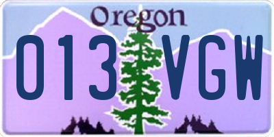 OR license plate 013VGW