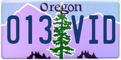 OR license plate 013VID