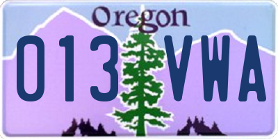 OR license plate 013VWA