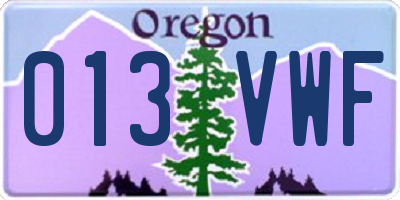 OR license plate 013VWF