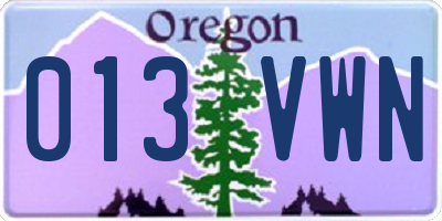 OR license plate 013VWN
