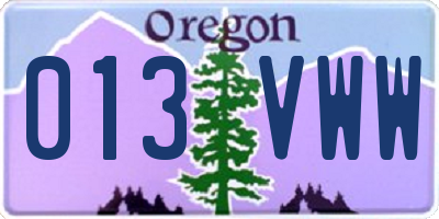 OR license plate 013VWW