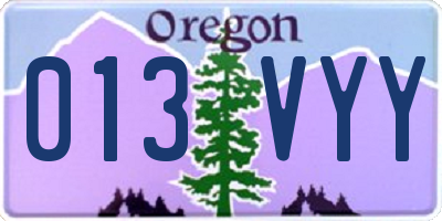 OR license plate 013VYY