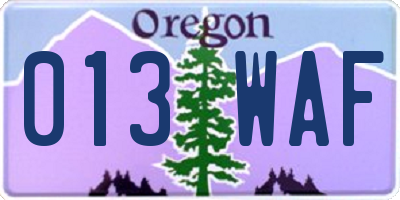 OR license plate 013WAF