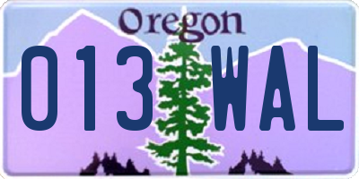 OR license plate 013WAL