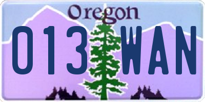OR license plate 013WAN