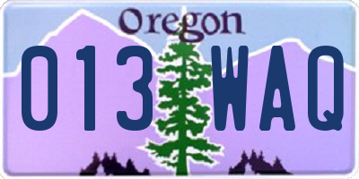 OR license plate 013WAQ