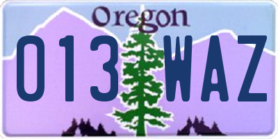 OR license plate 013WAZ