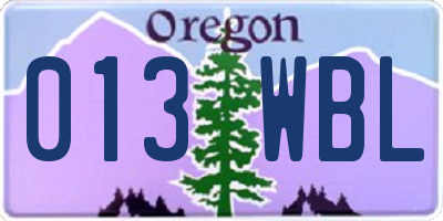 OR license plate 013WBL