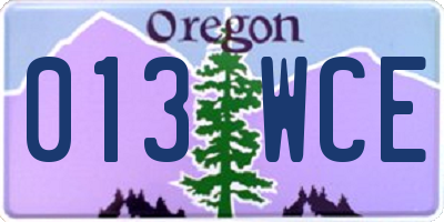 OR license plate 013WCE