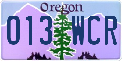 OR license plate 013WCR