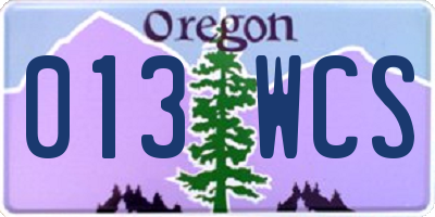 OR license plate 013WCS