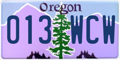 OR license plate 013WCW