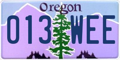OR license plate 013WEE