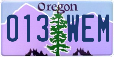 OR license plate 013WEM