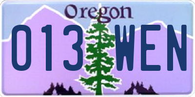 OR license plate 013WEN