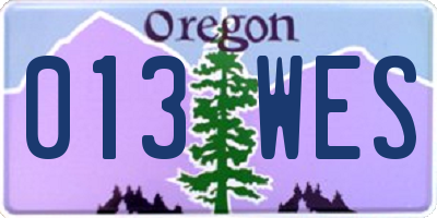 OR license plate 013WES