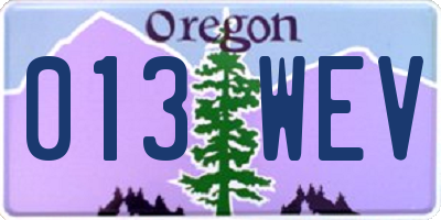 OR license plate 013WEV