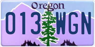 OR license plate 013WGN