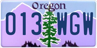 OR license plate 013WGW
