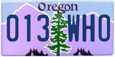 OR license plate 013WHO