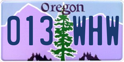 OR license plate 013WHW