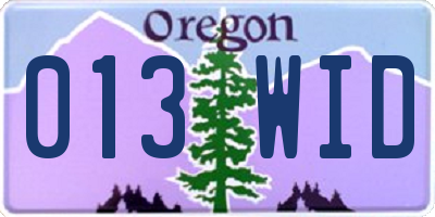 OR license plate 013WID
