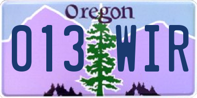 OR license plate 013WIR