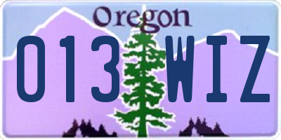 OR license plate 013WIZ