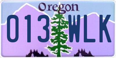 OR license plate 013WLK