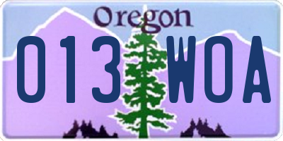 OR license plate 013WOA