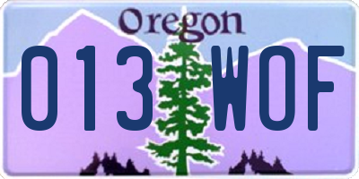 OR license plate 013WOF