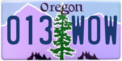 OR license plate 013WOW