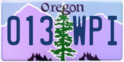 OR license plate 013WPI